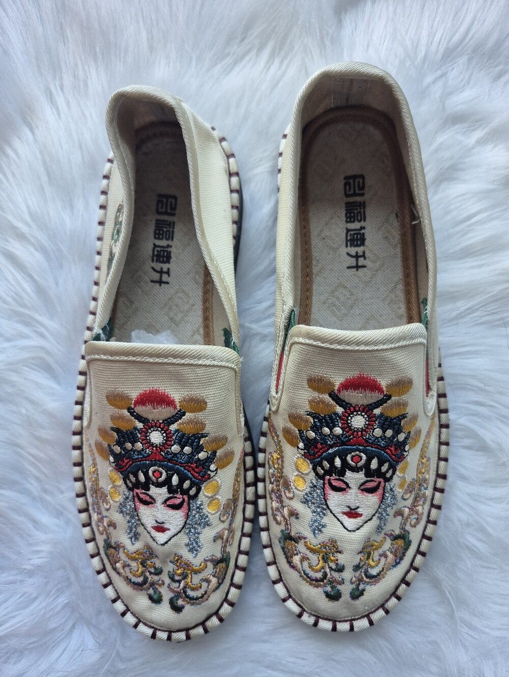 Womens Chinese Peking Opera Embroidered Canvas Espadrilles